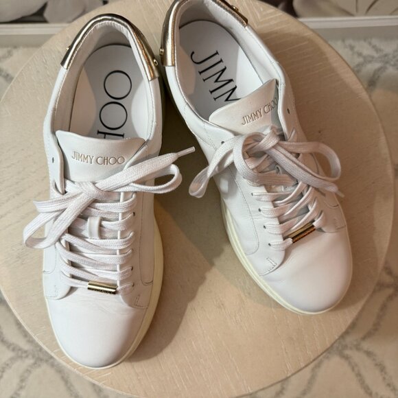 Jimmy Choo Leather Sneakers with Gold Heel Detail - Picture 4 of 5